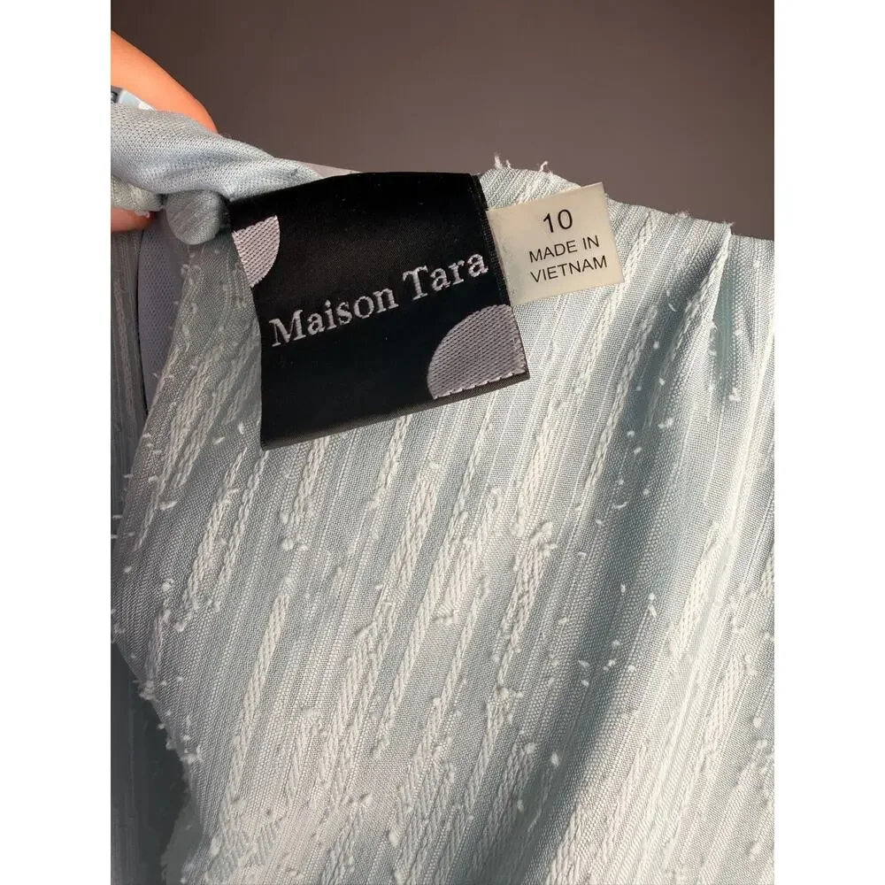 Maison Tara Blue Short Sleeve Swiss Dot Keyhole Back Zipper Midi Dress Size 10